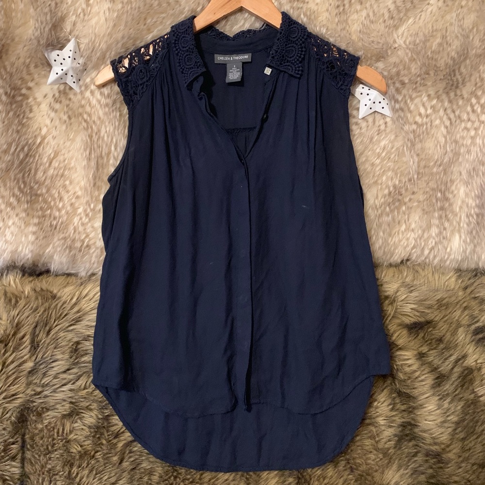Chelsea & Theodore Lace Collared Tank Top